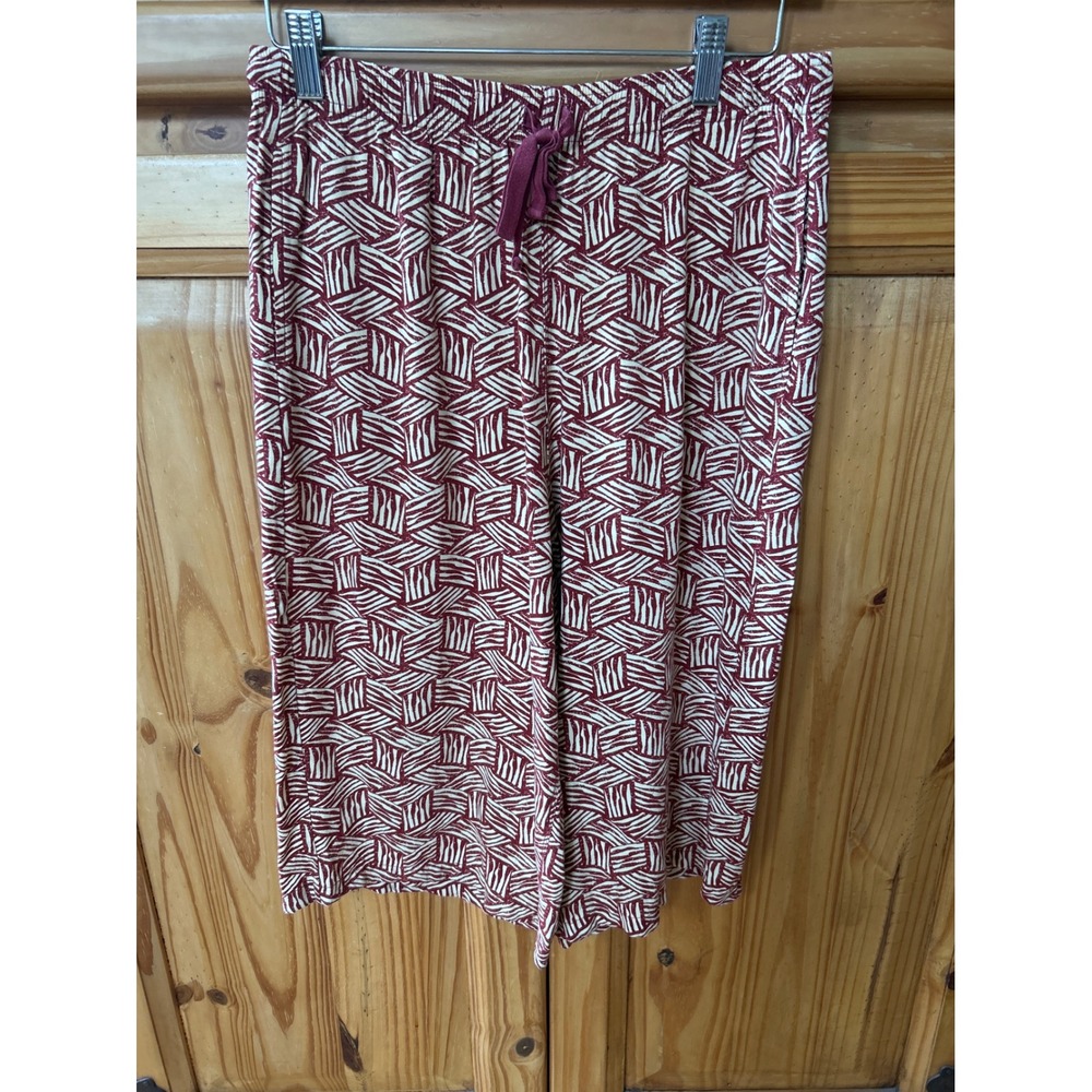 Uniqlo Rayon Cropped Pants Red Cream Geometric Print Size M